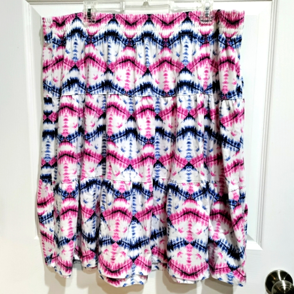 Woman Within Plus Size Tye Dye Tiered Cotton Pull On Midi Skirt Size 2X